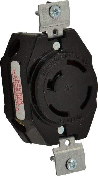 Leviton - 120/208 VAC, 20 Amp, NonNEMA, Ungrounded Receptacle - 4 Poles, 4 Wire, Female End, Black - Apex Tool & Supply