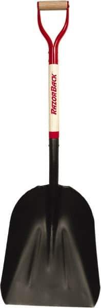 Razor-Back - 17" High x 14" Wide Square Steel Scoop - 27" Long Wood D-Grip Handle, No Step - Apex Tool & Supply