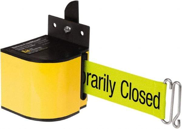 Lavi Industries - 3-1/2" High x 3-1/4" Long x 3-1/4" Wide Retractable Barrier Belt - Aluminum, Powdercoat Finish, Yellow, Use with Upright - Apex Tool & Supply