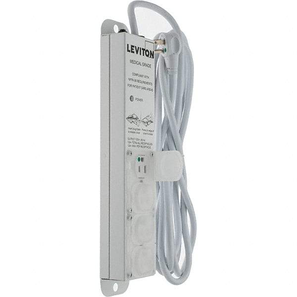 Leviton - 4 Outlets, 125 VAC15 Amps, 15' Cord, Standard Power Outlet Strip - Wall/Surface Mount, 5-20 NEMA Configuration, 1' Strip, UL 60601-1 - Apex Tool & Supply