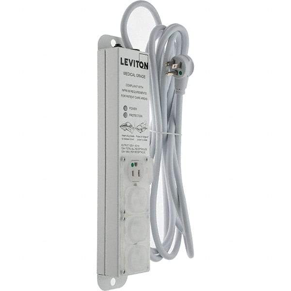 Leviton - 4 Outlets, 125 VAC15 Amps, 15' Cord, Surge Power Outlet Strip - Wall/Surface Mount, 5-20 NEMA Configuration, 1' Strip, UL 60601-1 - Apex Tool & Supply