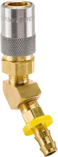 Parker - Nonthreaded Brass Hydraulic Hose Push-Lok Hose Barb Coupler & 45° Fitting - 200 psi, 6 GPM, 1/2" Hose Diam, Series Moldmate - Apex Tool & Supply