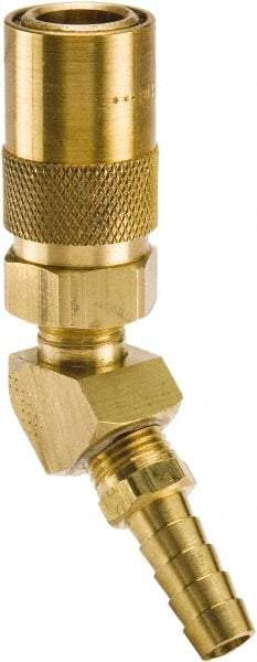 Parker - Nonthreaded Brass Hydraulic Hose Hose Barb Coupler & 45° Fitting - 200 psi, 6 GPM, 3/8" Hose Diam, Series Moldmate - Apex Tool & Supply