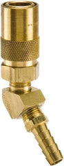 Parker - Nonthreaded Brass Hydraulic Hose Hose Barb Coupler & 45° Fitting - 200 psi, 6 GPM, 3/8" Hose Diam, Series Moldmate - Apex Tool & Supply