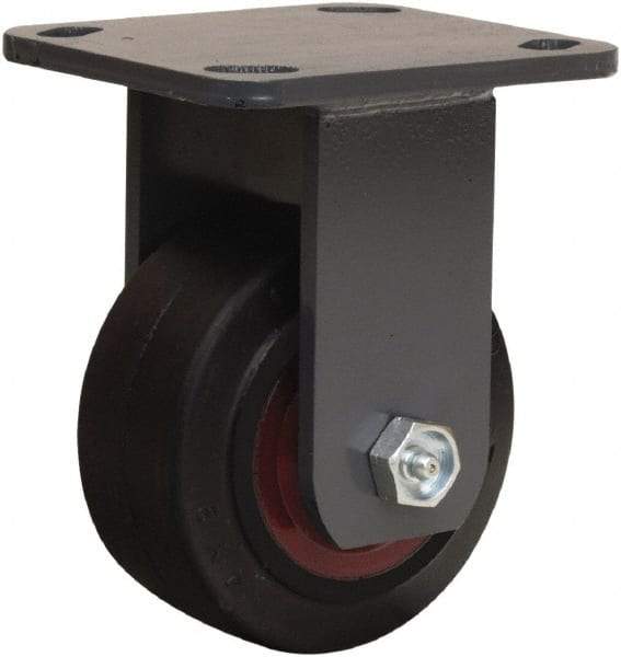 Hamilton - 4" Diam x 2" Wide x 5-5/8" OAH Top Plate Mount Rigid Caster - Rubber Mold on Cast Iron, 300 Lb Capacity, Straight Roller Bearing, 4 x 4-1/2" Plate - Apex Tool & Supply