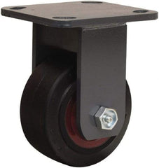 Hamilton - 4" Diam x 2" Wide x 5-5/8" OAH Top Plate Mount Rigid Caster - Rubber Mold on Cast Iron, 300 Lb Capacity, Straight Roller Bearing, 4 x 4-1/2" Plate - Apex Tool & Supply