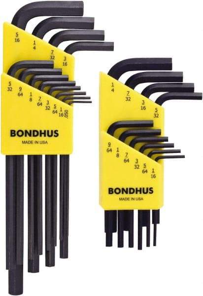 Bondhus - 22 Piece L-Key Hex Key Set - Hex Range 0.05 to 5/16", Protanium High Torque Steel - Apex Tool & Supply