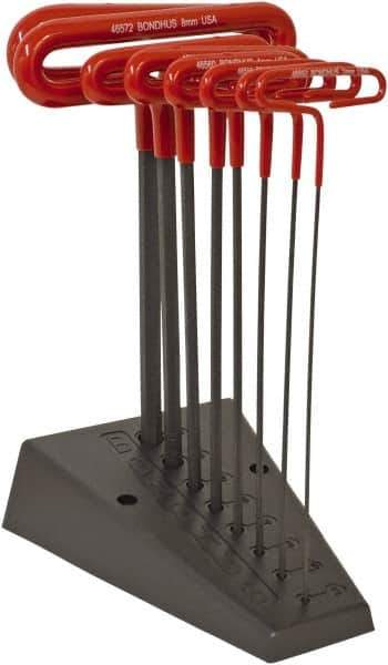 Bondhus - 8 Piece T-Handle Cushion Grip Hex Key Set - Hex Range 2 to 10mm, Protanium High Torque Steel - Apex Tool & Supply
