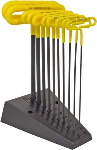 Bondhus - 10 Piece T-Handle Cushion Grip Hex Key Set - Hex Range 3/32 to 3/8", Protanium High Torque Steel - Apex Tool & Supply
