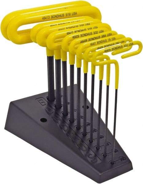 Bondhus - 10 Piece T-Handle Cushion Grip Hex Key Set - Hex Range 3/32 to 3/8", Protanium High Torque Steel - Apex Tool & Supply