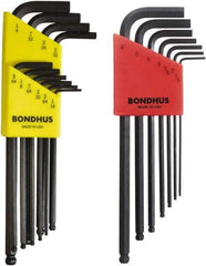 Bondhus - 17 Piece L-Key Ball End Hex Key Set - Hex Range 1/16 to 1/4", Protanium High Torque Steel - Apex Tool & Supply