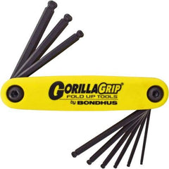 Bondhus - 9 Piece Fold-Up Ball End Hex Key Set - Hex Range 5/64 to 1/4", Protanium High Torque Steel - Apex Tool & Supply