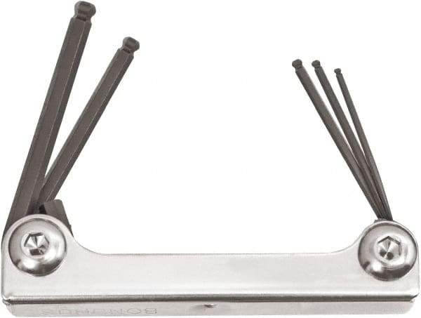 Bondhus - 5 Piece Fold-Up Ball End Hex Key Set - Hex Range 1.5 to 4mm, Protanium High Torque Steel - Apex Tool & Supply