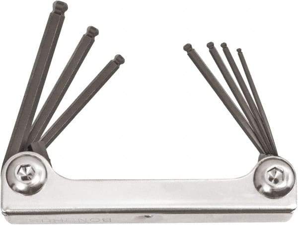 Bondhus - 7 Piece Fold-Up Ball End Hex Key Set - Hex Range 1/16 to 5/32", Protanium High Torque Steel - Apex Tool & Supply