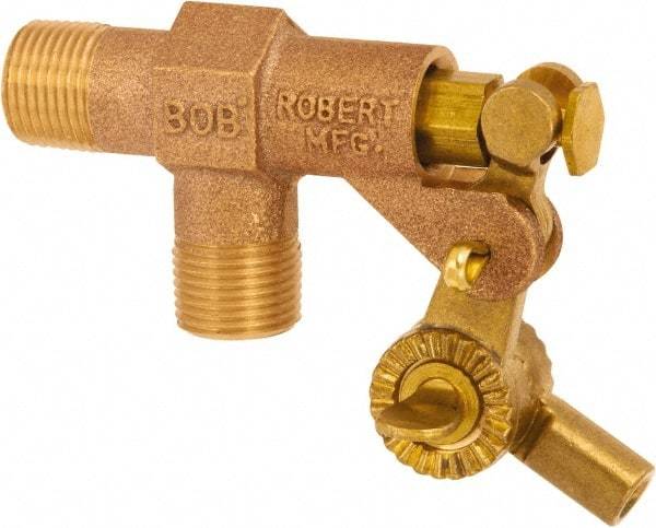 Control Devices - 1/2" Pipe, Brass, Angle Pattern-Single Seat, Mechanical Float Valve - 125 psi, MIP End Connections - Apex Tool & Supply