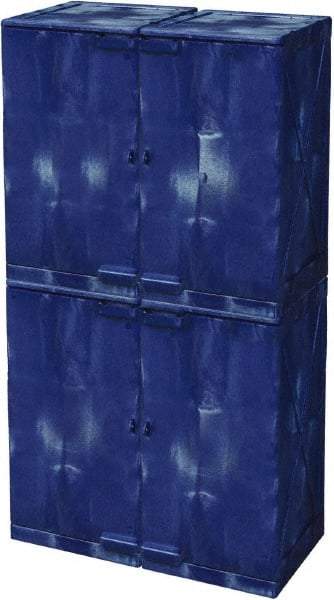 Eagle - 4 Door, 8 Shelf, Blue HDPE Stackable Safety Cabinet for Corrosive Chemicals - 72" High x 36" Wide x 22" Deep, Manual Closing Door, Hole for Lock, 48 Gal Capacity - Apex Tool & Supply