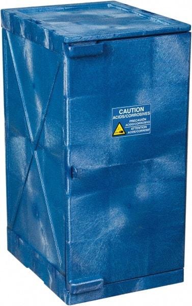 Eagle - 1 Door, 2 Shelf, Blue HDPE Stackable Safety Cabinet for Corrosive Chemicals - 36" High x 18" Wide x 22" Deep, Manual Closing Door, Hole for Lock, 12 Gal Capacity - Apex Tool & Supply