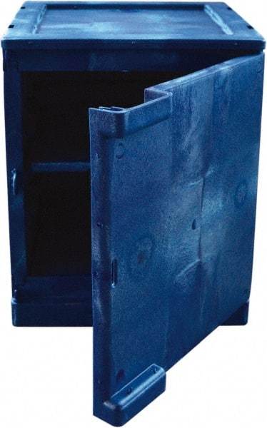 Eagle - 1 Door, 2 Shelf, Blue HDPE Stackable Safety Cabinet for Corrosive Chemicals - 22" High x 18" Wide x 18" Deep, Manual Closing Door, Hole for Lock, 4 Gal Capacity - Apex Tool & Supply