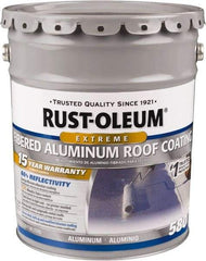 Rust-Oleum - 5 Gal Pail Aluminum Fibered Aluminum Roof Coating - 50 Sq Ft/Gal Coverage, 397 g/L VOC Content, Mildew Resistant, Long Term Durability & Weather Resistance - Apex Tool & Supply