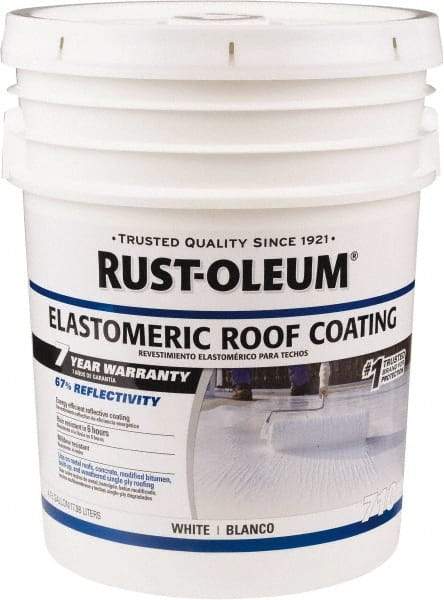 Rust-Oleum - 5 Gal Pail White Elastomeric Roof Coating - 65 Sq Ft/Gal Coverage, Mildew Resistant, Long Term Durability & Weather Resistance - Apex Tool & Supply