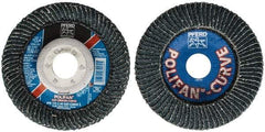 PFERD - 40 Grit, 4-1/2" Disc Diam, 7/8" Center Hole, Type 27 Zirconia Alumina Flap Disc - 13,300 Max RPM, Fiberglass Backing, Arbor Attaching System, Coated - Apex Tool & Supply