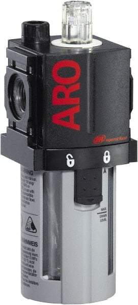 ARO/Ingersoll-Rand - 3/8" NPT, 150 Max psi Compact Modular Lubricator - Polycarbonate Bowl, Aluminum Body, 105 CFM, 125°F Max Temp, 2.2" Long x 2.24" Wide x 5.99" High - Apex Tool & Supply