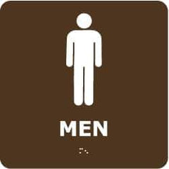 NMC - Men, 8" Wide x 8" High, Plastic Sign - English, Braille, White on Brown, Wall Mount - Apex Tool & Supply