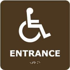 NMC - Entrance, 8" Wide x 8" High, Plastic Sign - English, Braille, White on Brown, Wall Mount - Apex Tool & Supply