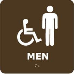 NMC - Men, 8" Wide x 8" High, Plastic Sign - English, Braille, White on Brown, Wall Mount - Apex Tool & Supply