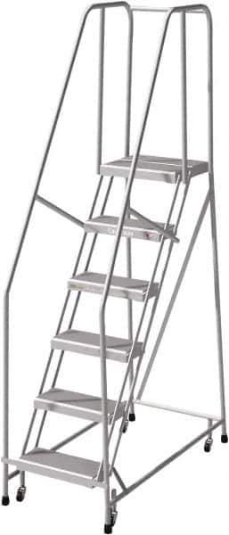 Cotterman - 90" 6 Step Rolling Warehouse Ladder - Rolling Safety Ladder, 350 Lb Capacity, 60" Platform Height, 24" Base Width x 50" Base Depth, Serrated - Apex Tool & Supply