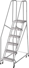 Cotterman - 90" 6 Step Rolling Warehouse Ladder - Rolling Safety Ladder, 350 Lb Capacity, 60" Platform Height, 24" Base Width x 50" Base Depth, Serrated - Apex Tool & Supply