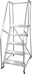 Cotterman - 80" 5 Step Rolling Warehouse Ladder - Rolling Safety Ladder, 350 Lb Capacity, 50" Platform Height, 22" Base Width x 43" Base Depth, Serrated - Apex Tool & Supply