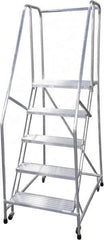 Cotterman - 80" 5 Step Rolling Warehouse Ladder - Rolling Safety Ladder, 350 Lb Capacity, 50" Platform Height, 30" Base Width x 43" Base Depth, Serrated - Apex Tool & Supply