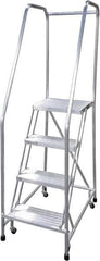 Cotterman - 70" 4 Step Rolling Warehouse Ladder - Rolling Safety Ladder, 350 Lb Capacity, 40" Platform Height, 30" Base Width x 36" Base Depth, Serrated - Apex Tool & Supply