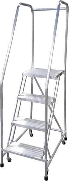 Cotterman - 70" 4 Step Rolling Warehouse Ladder - Rolling Safety Ladder, 350 Lb Capacity, 40" Platform Height, 22" Base Width x 36" Base Depth, Serrated - Apex Tool & Supply