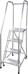 Cotterman - 70" 4 Step Rolling Warehouse Ladder - Rolling Safety Ladder, 350 Lb Capacity, 40" Platform Height, 22" Base Width x 36" Base Depth, Serrated - Apex Tool & Supply