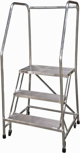 Cotterman - 60" 3 Step Rolling Warehouse Ladder - Rolling Safety Ladder, 350 Lb Capacity, 30" Platform Height, 30" Base Width x 29" Base Depth, Serrated - Apex Tool & Supply