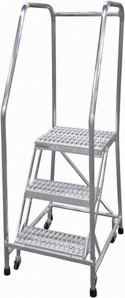 Cotterman - 60" 3 Step Rolling Warehouse Ladder - Rolling Safety Ladder, 350 Lb Capacity, 30" Platform Height, 22" Base Width x 29" Base Depth, Serrated - Apex Tool & Supply