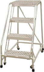 Cotterman - 40" 4 Step Rolling Warehouse Ladder - Rolling Safety Ladder, 350 Lb Capacity, 40" Platform Height, 30" Base Width x 36" Base Depth, Serrated - Apex Tool & Supply