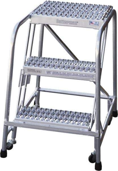 Cotterman - 30" 3 Step Rolling Warehouse Ladder - Rolling Safety Ladder, 350 Lb Capacity, 30" Platform Height, 22" Base Width x 29" Base Depth, Serrated - Apex Tool & Supply