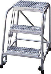 Cotterman - 30" 3 Step Rolling Warehouse Ladder - Rolling Safety Ladder, 350 Lb Capacity, 30" Platform Height, 22" Base Width x 29" Base Depth, Serrated - Apex Tool & Supply