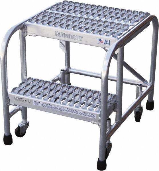 Cotterman - 20" 2 Step Rolling Warehouse Ladder - Rolling Safety Ladder, 350 Lb Capacity, 20" Platform Height, 26" Base Width x 23" Base Depth, Serrated - Apex Tool & Supply