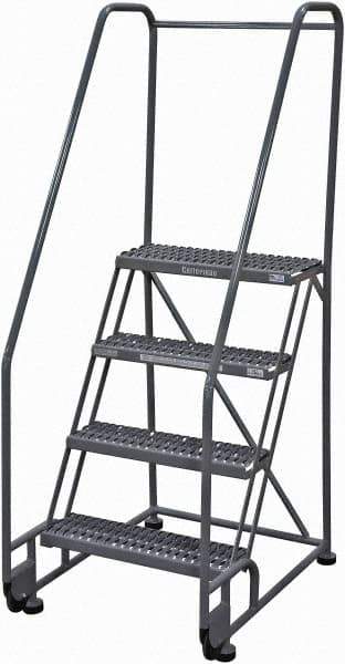 Cotterman - 70" 4 Step Rolling Warehouse Ladder - Tilt & Roll Safety Ladder, 450 Lb Capacity, 40" Platform Height, 28" Base Width x 37" Base Depth, Serrated Steel - Apex Tool & Supply