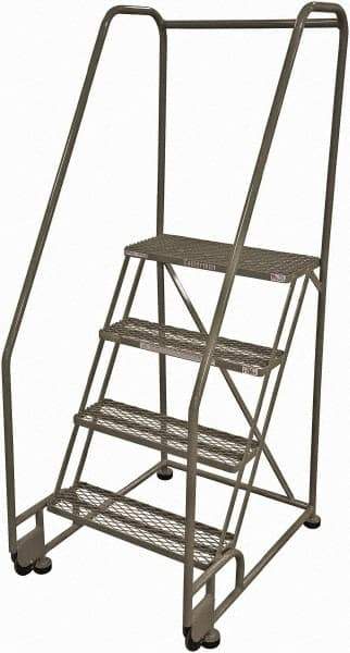 Cotterman - 70" 4 Step Rolling Warehouse Ladder - Tilt & Roll Safety Ladder, 450 Lb Capacity, 40" Platform Height, 28" Base Width x 37" Base Depth, Expanded Metal Tread - Apex Tool & Supply