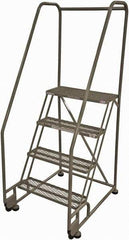 Cotterman - 70" 4 Step Rolling Warehouse Ladder - Tilt & Roll Safety Ladder, 450 Lb Capacity, 40" Platform Height, 28" Base Width x 37" Base Depth, Expanded Metal Tread - Apex Tool & Supply