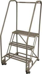 Cotterman - 60" 3 Step Rolling Warehouse Ladder - Tilt & Roll Safety Ladder, 450 Lb Capacity, 30" Platform Height, 28" Base Width x 41" Base Depth, Expanded Metal Tread - Apex Tool & Supply