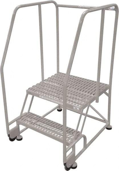 Cotterman - 50" 2 Step Rolling Warehouse Ladder - Tilt & Roll Safety Ladder, 450 Lb Capacity, 20" Platform Height, 34" Base Width x 28" Base Depth, Expanded Metal Tread - Apex Tool & Supply