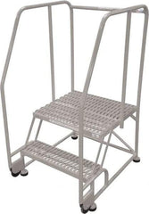Cotterman - 50" 2 Step Rolling Warehouse Ladder - Tilt & Roll Safety Ladder, 450 Lb Capacity, 20" Platform Height, 34" Base Width x 28" Base Depth, Expanded Metal Tread - Apex Tool & Supply