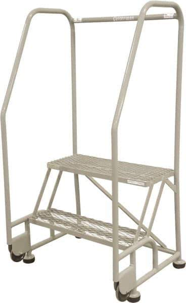 Cotterman - 50" 2 Step Rolling Warehouse Ladder - Tilt & Roll Safety Ladder, 450 Lb Capacity, 20" Platform Height, 28" Base Width x 24" Base Depth, Serrated Steel - Apex Tool & Supply