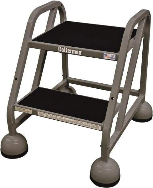 Cotterman - 33" 3 Step Rolling Warehouse Ladder - Rolling Steel Office Ladder, 450 Lb Capacity, 27" Platform Height, 25" Base Width x 34" Base Depth, Rubber Matted - Apex Tool & Supply